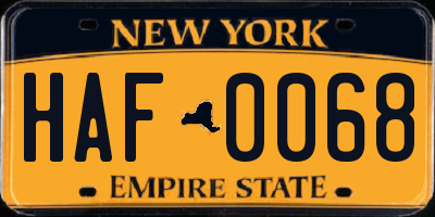 NY license plate HAF0068