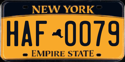 NY license plate HAF0079