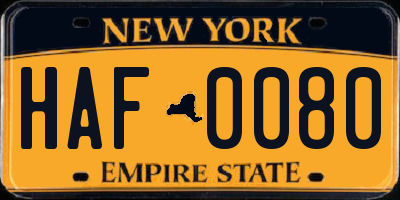 NY license plate HAF0080