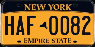 NY license plate HAF0082