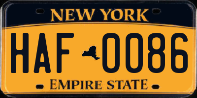 NY license plate HAF0086