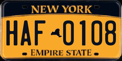 NY license plate HAF0108