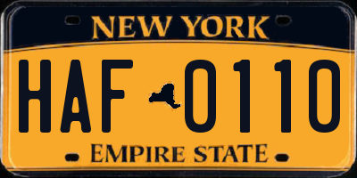 NY license plate HAF0110