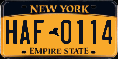 NY license plate HAF0114