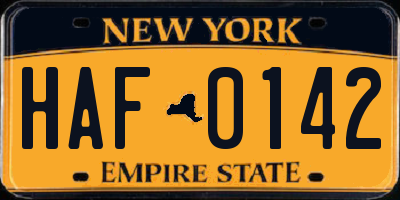 NY license plate HAF0142