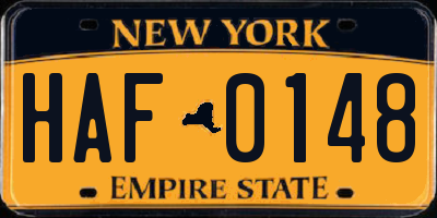 NY license plate HAF0148