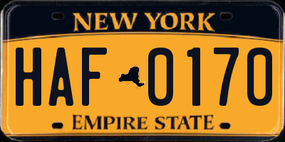 NY license plate HAF0170