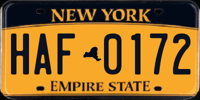 NY license plate HAF0172