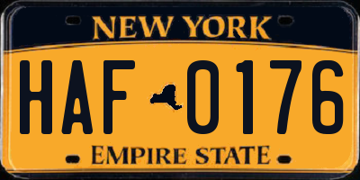 NY license plate HAF0176