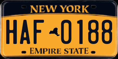NY license plate HAF0188