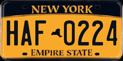 NY license plate HAF0224