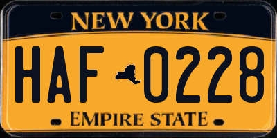 NY license plate HAF0228