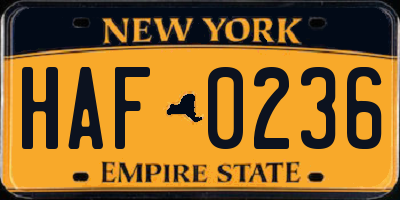 NY license plate HAF0236