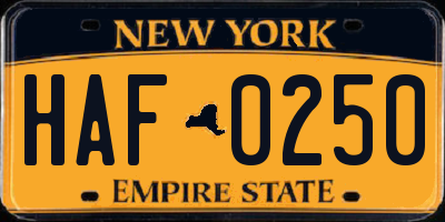 NY license plate HAF0250