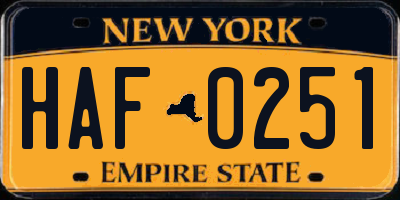 NY license plate HAF0251