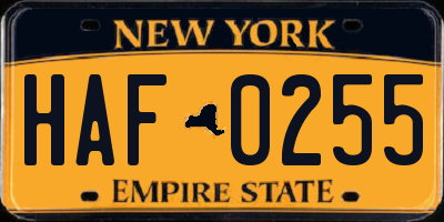 NY license plate HAF0255