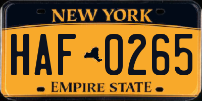 NY license plate HAF0265