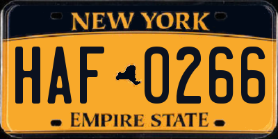 NY license plate HAF0266