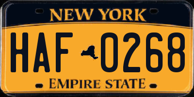 NY license plate HAF0268