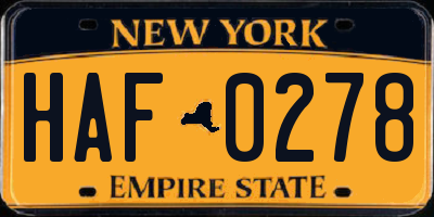NY license plate HAF0278