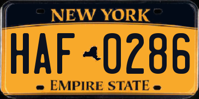 NY license plate HAF0286