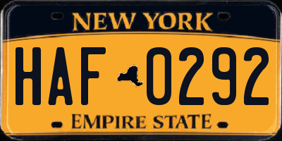 NY license plate HAF0292