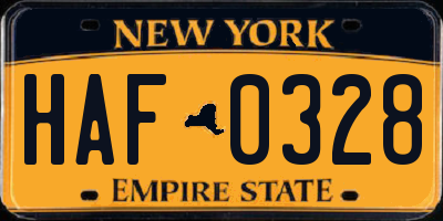 NY license plate HAF0328