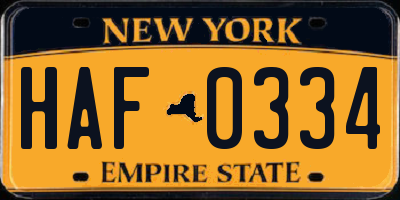 NY license plate HAF0334