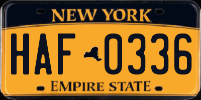 NY license plate HAF0336