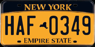 NY license plate HAF0349