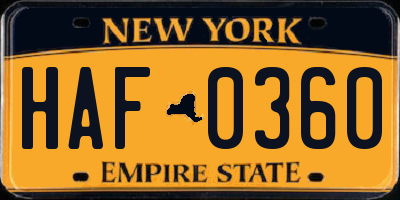 NY license plate HAF0360