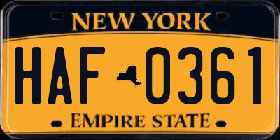 NY license plate HAF0361