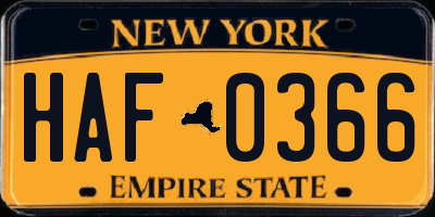 NY license plate HAF0366