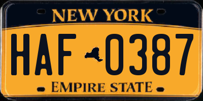 NY license plate HAF0387