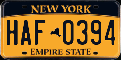 NY license plate HAF0394