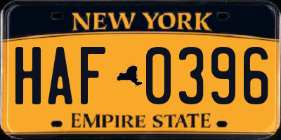 NY license plate HAF0396