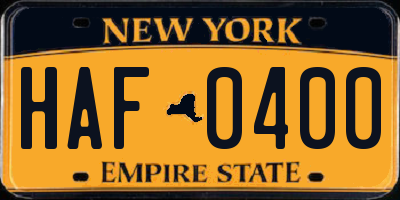 NY license plate HAF0400