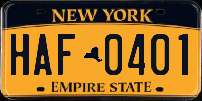 NY license plate HAF0401