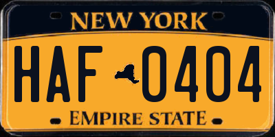 NY license plate HAF0404