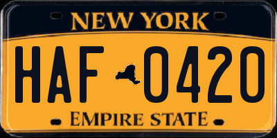 NY license plate HAF0420