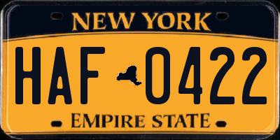 NY license plate HAF0422