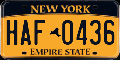 NY license plate HAF0436