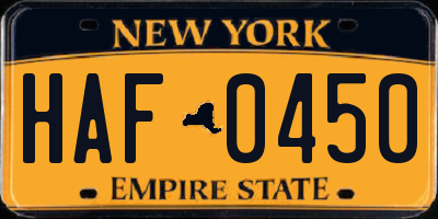 NY license plate HAF0450