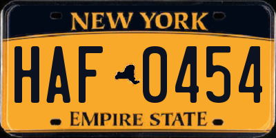 NY license plate HAF0454
