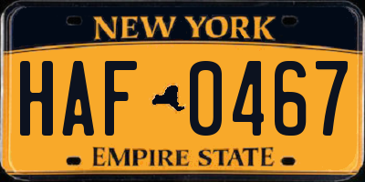 NY license plate HAF0467