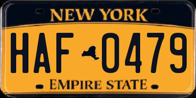 NY license plate HAF0479