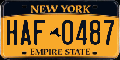 NY license plate HAF0487