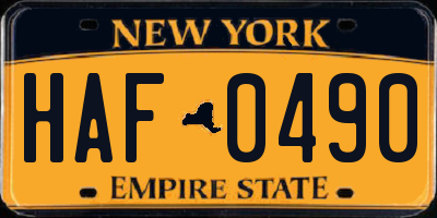 NY license plate HAF0490