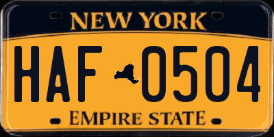 NY license plate HAF0504