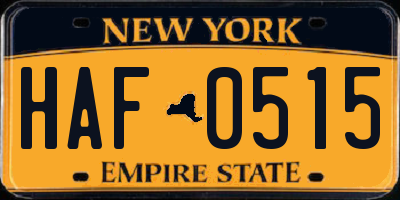 NY license plate HAF0515